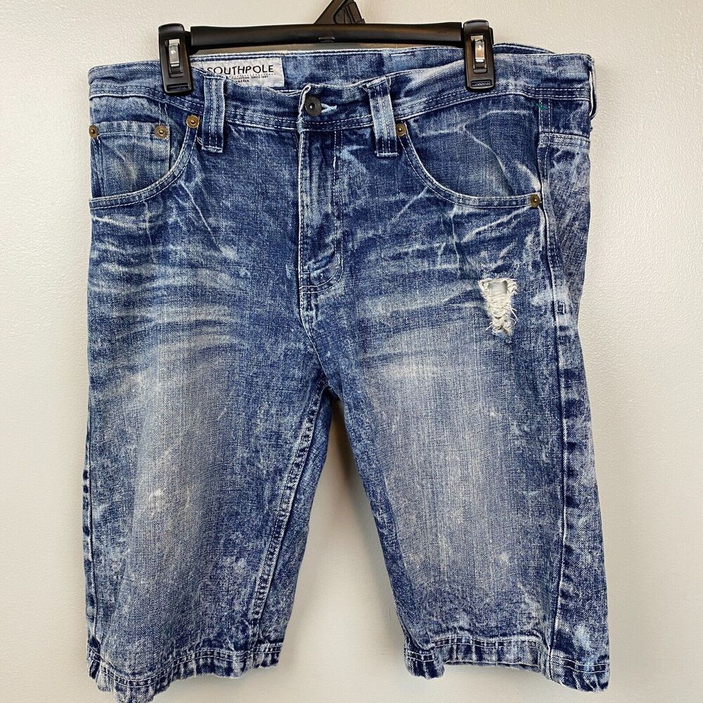 South Pole shorts men's 34x12 blue denim stonewash distressed